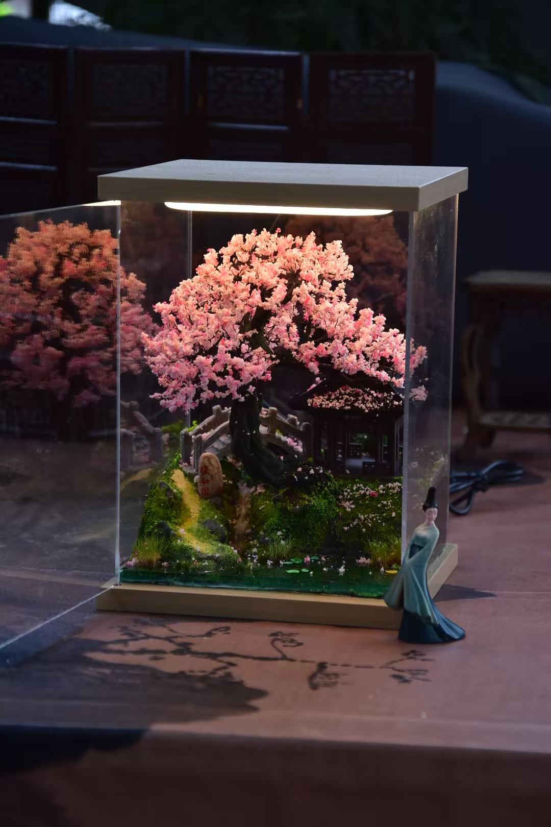 Cherry Blossoms and Pavilion- Handcrafted miniature art collection | Unplanned Ink