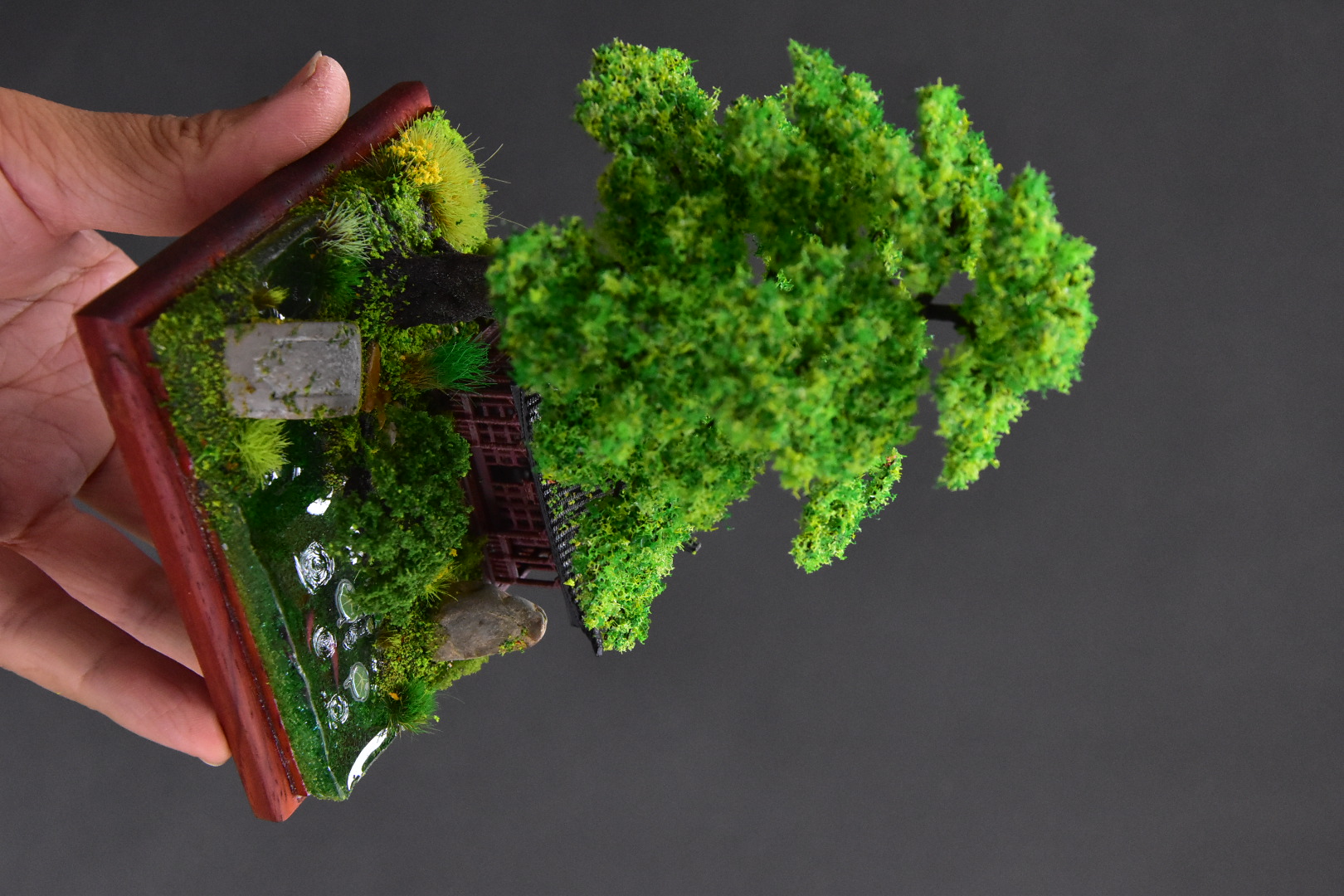 Green Tree&Temple&Pond- Handcrafted miniature art collection | Unplanned Ink