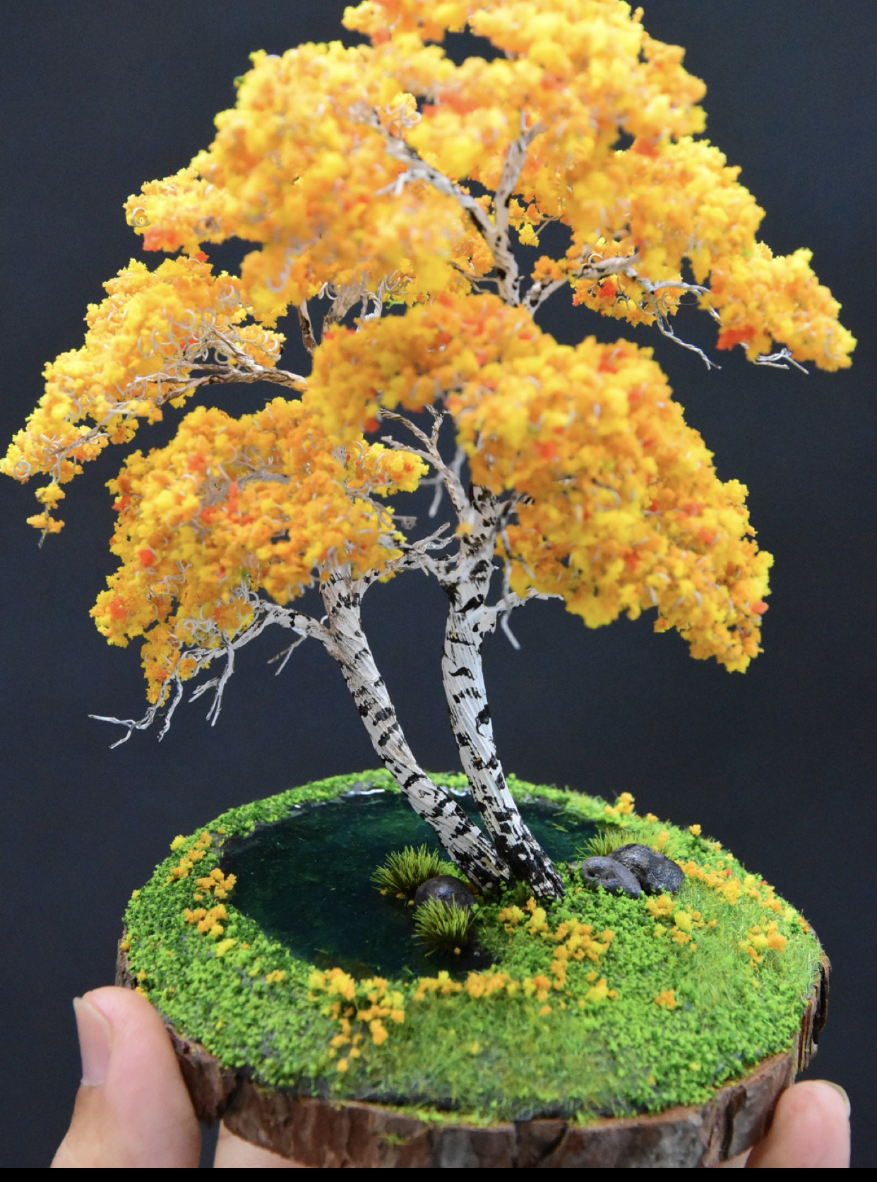 The birch tree by the pond- Handcrafted miniature art collection | Unplanned Ink